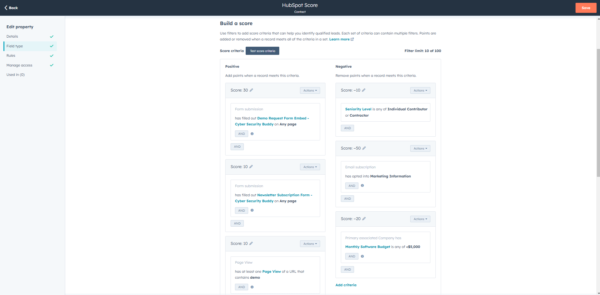 Lead Scoring Model Example with the HubSpot Score Property | HubSOS Recipes
